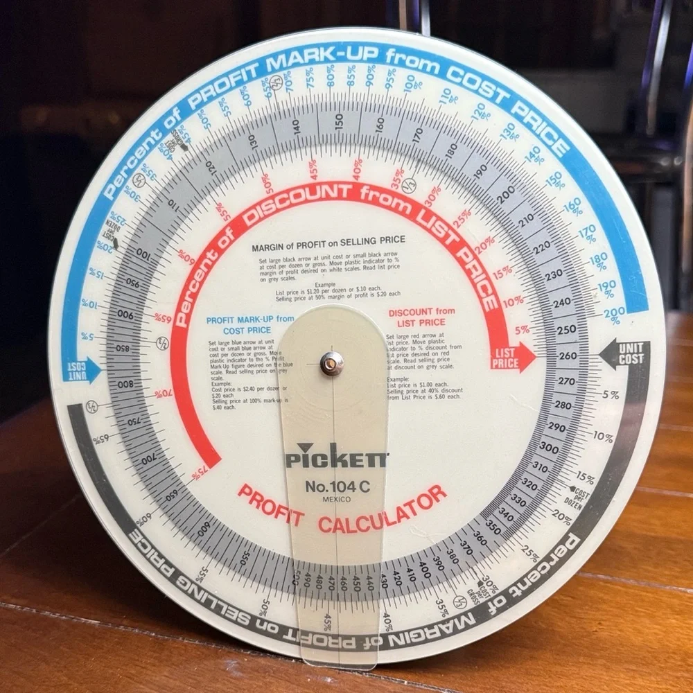 Pickett Profit Calculator Slide Ruler No. 104C Made In Mexico Vintage.
